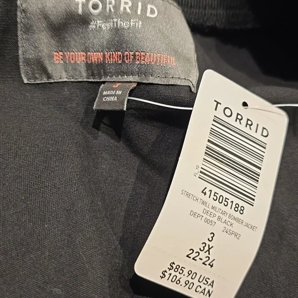Torrid - Stretch Twill Bomber Jacket in Deep Black​​​​ - Picture 9 of 16